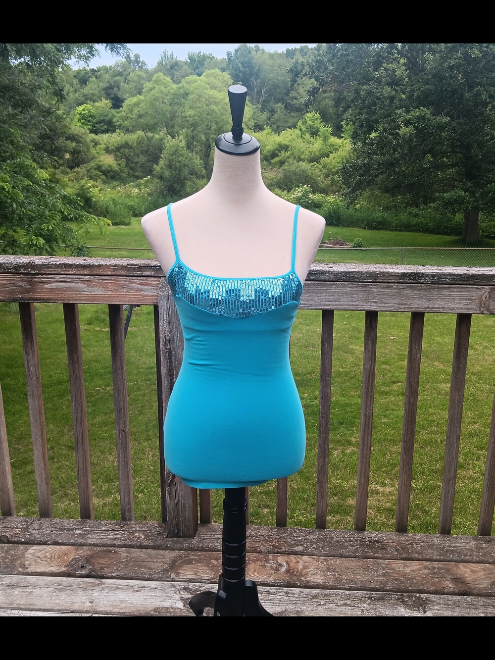 Express Turquoise Sequin Cotton Cami Tank Top Size XS Y2K Party Club Going Out - Picture 2 of 7